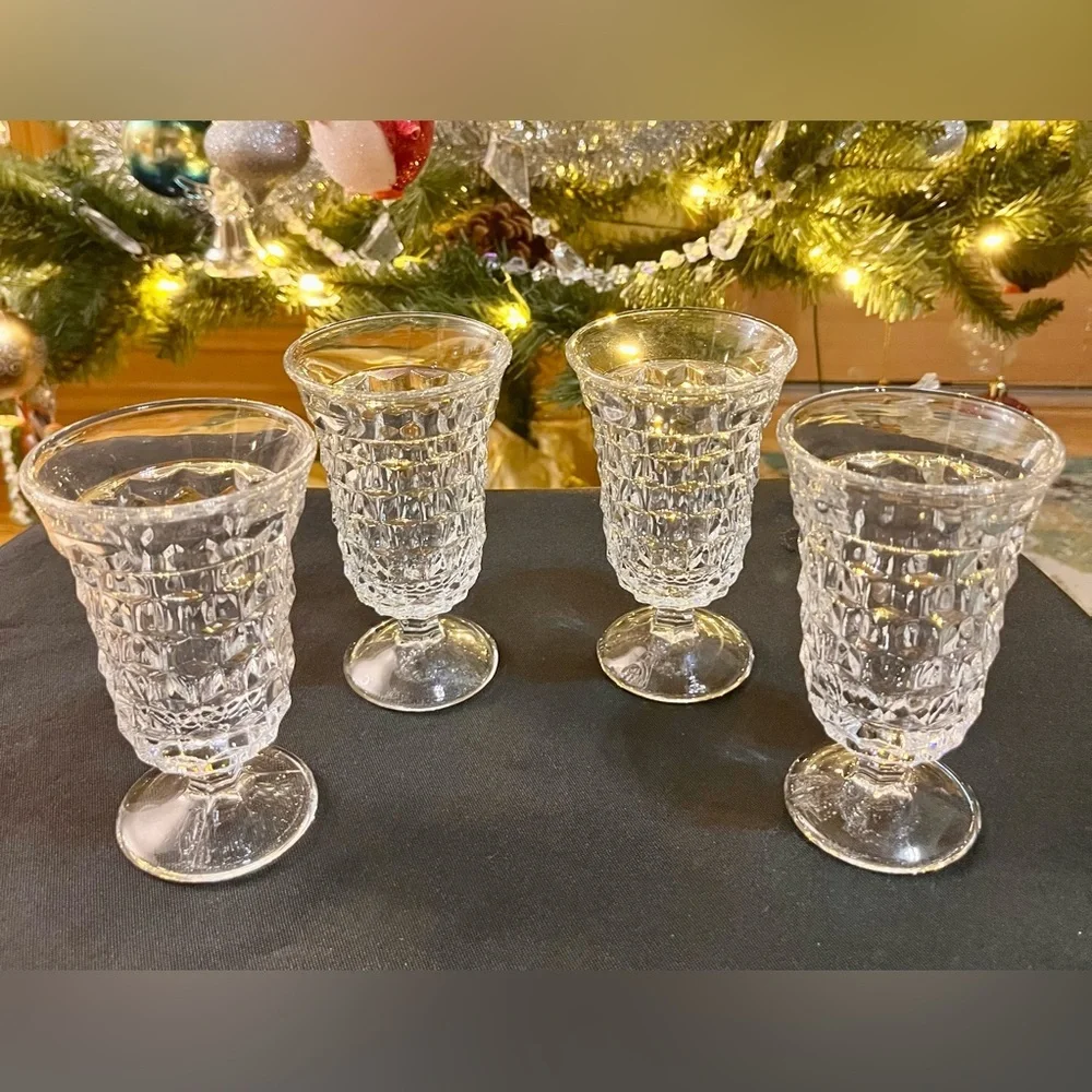 Fostoria American Clear Crystal Cubist Footed Juice Glasses Set of 4 MCM Vintage